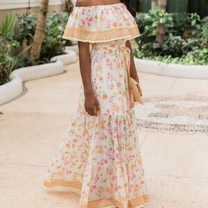 Pink Lily Floral Off-Shoulder Maxi Dress